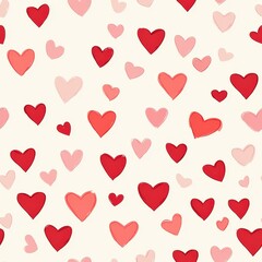 Seamless Pattern of Small Red and Pink Hearts on a Soft Background, Ideal for Valentine’s Day Designs, Scrapbooking, and Cute Textiles