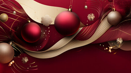 3d decorative seasonal christmas with christmas tree and antiques in red background	
