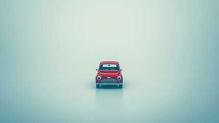 Red toy car on light blue background.