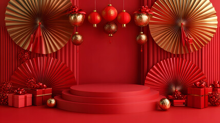 Seasonal 2025 New Year Theme in red colour with premium decoration for festival 