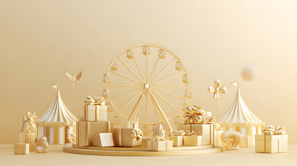 3d decorative abstract Golden Ferris wheel design in premium style 