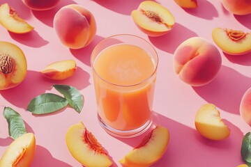 Fototapeta premium Glass of tasty apricot juice on color background, closeup