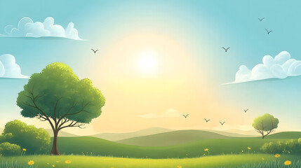 Serene Summer Landscape With Trees And Birds