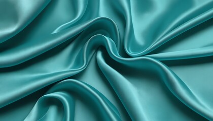 Fototapeta premium Teal Silk Fabric Draped Softly Elegant Swirls Luxurious Texture Background