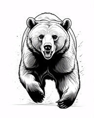 Raw Wild Bear in Action Sketch Roaring and Walking with Powerful Simplified Lines