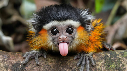Fototapeta premium the charming golden-headed lion tamarin: a glimpse into the life of a colorful primate