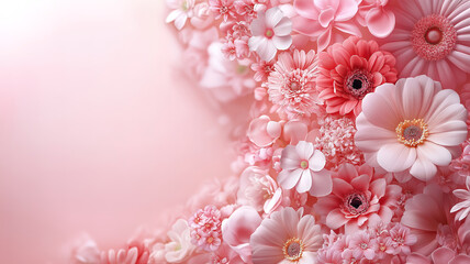 Obraz premium A light pink background adorned with delicate flowers perfect for heartfelt greeting cards
