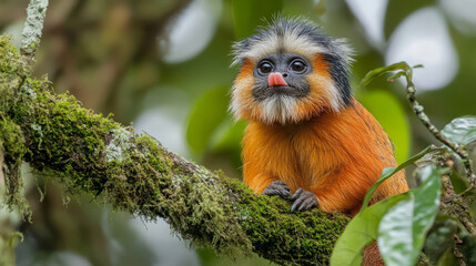Fototapeta premium Golden Lion Tamarin: A Portrait of an Endangered Primate in the Rainforest