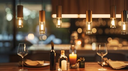 Elegant Restaurant Ambiance: Warm Lighting and Table Setting
