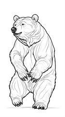 Wild Bear Sketch in Action Roaring and Walking with Bold Simple Art Lines
