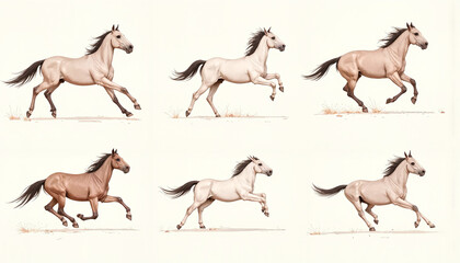 Naklejka premium Galloping horse action sequence in artistic style with light background 