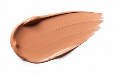 Fototapeta premium Smooth smear of beige makeup foundation on a white background, showcasing a creamy texture. Color of the year 2025 - Mocha Mousse.