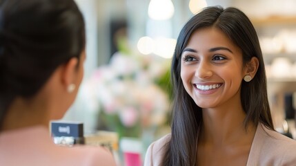 Smiling Woman in a Shop, Customer Service Interaction
