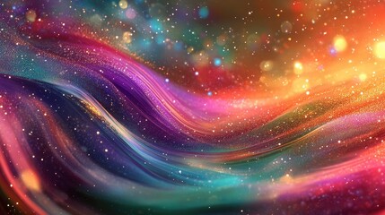 Abstract Colorful Swirling  Background with Glitter and Bokeh Lights