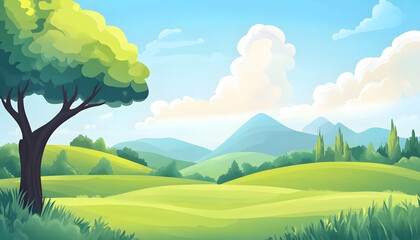 Serene Green Hills Under a Summer Sky