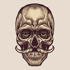 illustration of a skull head with curved mustache