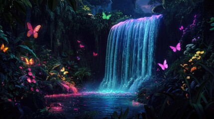 Enchanted Waterfall in a Lush Rainforest