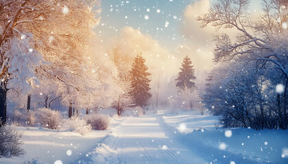 Winter Wonderland Path Snow Covered Trees Landscape