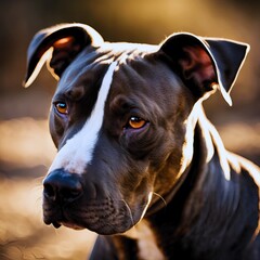  A pit bull with a caring expression, exuding loyalty and courage. The soft light highlights the natural beauty of its feathers, creating a heart-warming moment