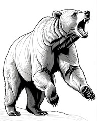 Gripping Wild Bear Walking and Roaring in Action with Bold and Simplified Artistic Form