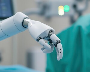 AIcontrolled orthopedic robotic hand, precise grip control, sterile environment