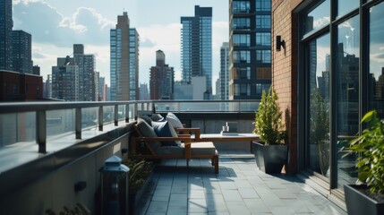 Serene Rooftop Oasis with City Skyline View