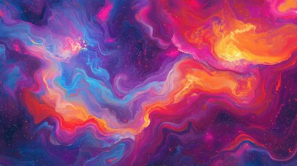 Fototapeta premium Colorful Nebula with Swirling Stars in Vast Outer Space, Featuring Purple, Blue, Red, Pink, Orange, and Yellow Patterns