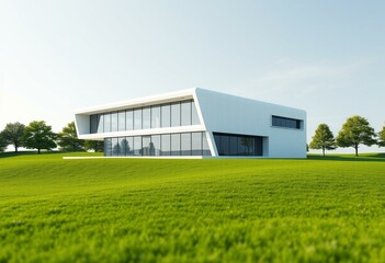 Obraz premium Modern building in a green landscape