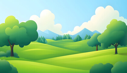 Fototapeta premium Serene Green Hillscape Under a Summer Sky