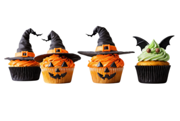 Halloween themed cupcakes with pumpkin faces Png