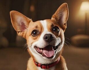 cute smiling dog ,puppy shining eyes cartoon character closeup shot looking into the camera
