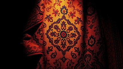 Artistic Photography of Intricate Persian Carpet with Vibrant Colors and Fine Details.