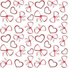 Valentines day seamless pattern with hearts and bows