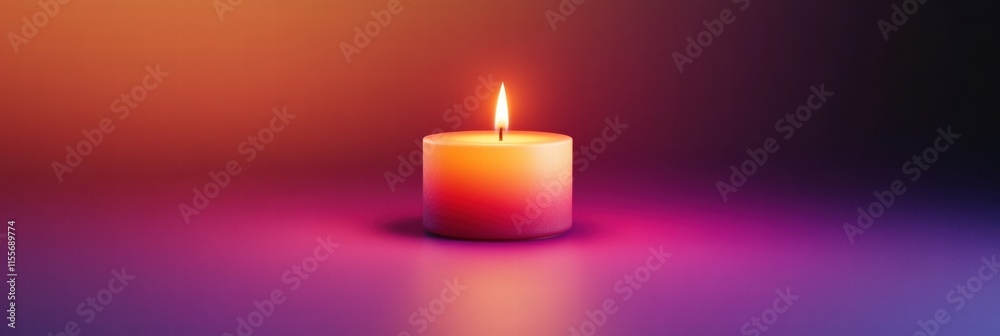 Leinwandbilder single lit candle casting warm light in a softly colored gradient background during evening hours. g