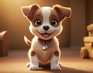 cute smiling dog ,puppy shining eyes cartoon character closeup shot looking into the camera