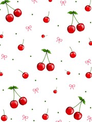 cherry and ribbon pattern on white background 