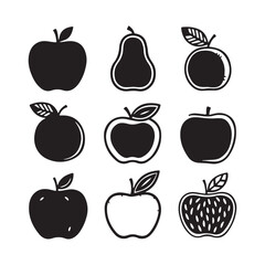 apple symbol. black silhouette isolated on white. vector outline icon Two apple silhouette vector illustration Two apple silhouette vector illustration

