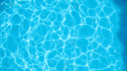 Obraz premium transparent Blue Water with Ripples, Splashes, Bubbles, and Sunlit Waves – Abstract Summer Banner Background, water texture, abstract background, copy space