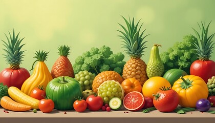 Vibrant Colorful Collection Of Fresh Fruits And Vegetables