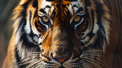 Fototapeta premium Majestic Close-Up of a Tiger with Intense Eyes and Striking Features