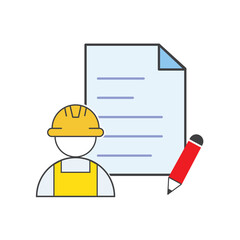 Hard hat, document project planning icon