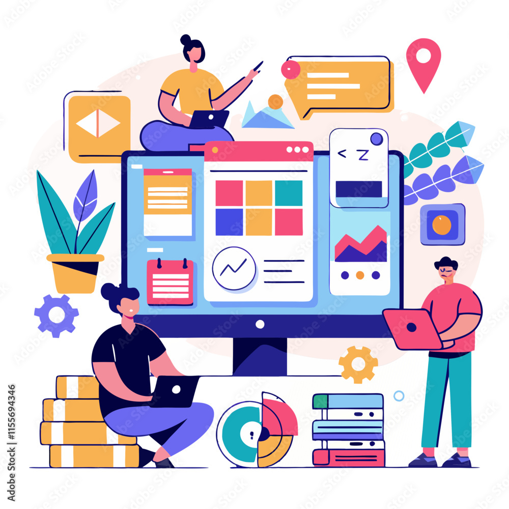 Poster Designers create bold and colorful user interfaces using modern technology and collaborative tools