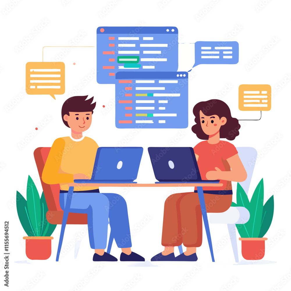 Aufkleber Developers collaborate at a workspace using sleek laptops to write and debug code efficiently in a modern office setting