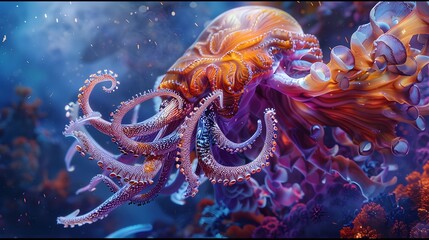 Colorful Jellyfish with Tentacles Swimming in Vibrant Ocean Waters