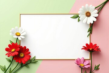 Elegant Floral Frame with Daisies and Cosmos on Soft Pastel Background for Seasonal Designs
