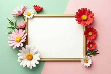 Elegant Floral Frame with Daisies and Cosmos on Soft Pastel Background for Seasonal Designs