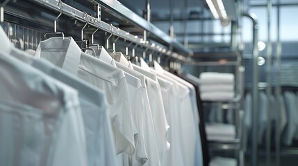 Fototapeta premium Colorful shirts on hangers in fashion store