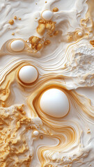 Abstract fluid art with golden swirls and white textures