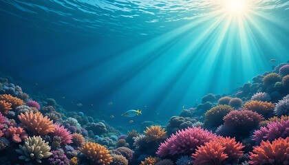 Fototapeta premium Vibrant Coral Reef Illuminated By Sunlit Ocean Water