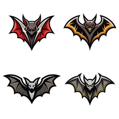 Four stylized bat logos in various color combinations.